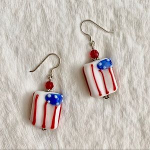 NEW Handmade Patriotic Murano Glass Earrings